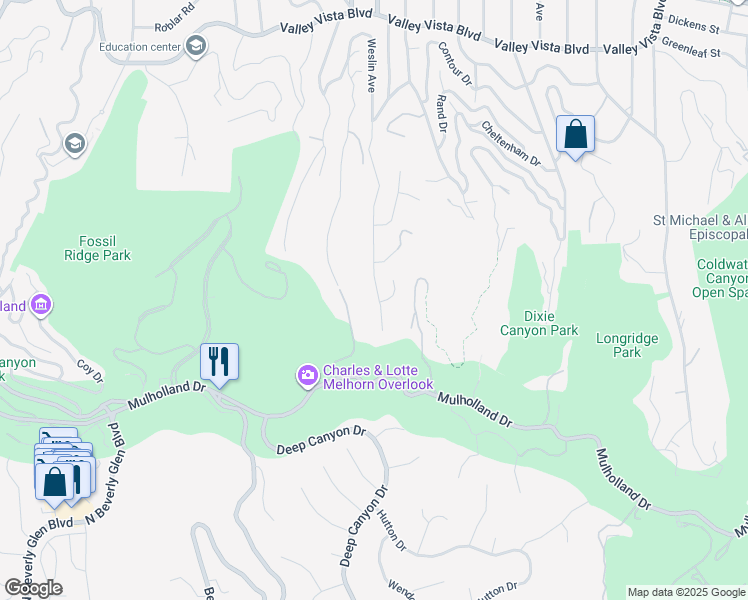 map of restaurants, bars, coffee shops, grocery stores, and more near 3515 Weslin Avenue in Los Angeles