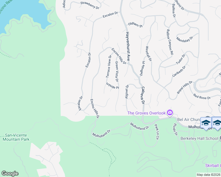 map of restaurants, bars, coffee shops, grocery stores, and more near 16828 Ivyside Place in Los Angeles