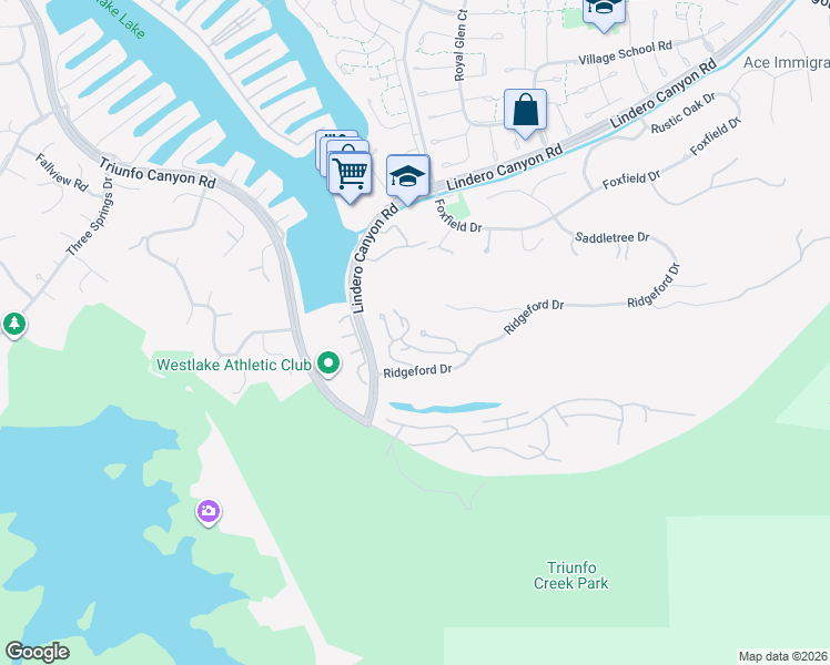 map of restaurants, bars, coffee shops, grocery stores, and more near 32142 Canyon Crest Court in Westlake Village