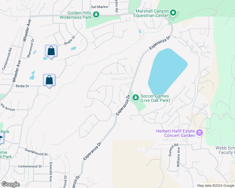 map of restaurants, bars, coffee shops, grocery stores, and more near 5809 Blackbird Lane in La Verne