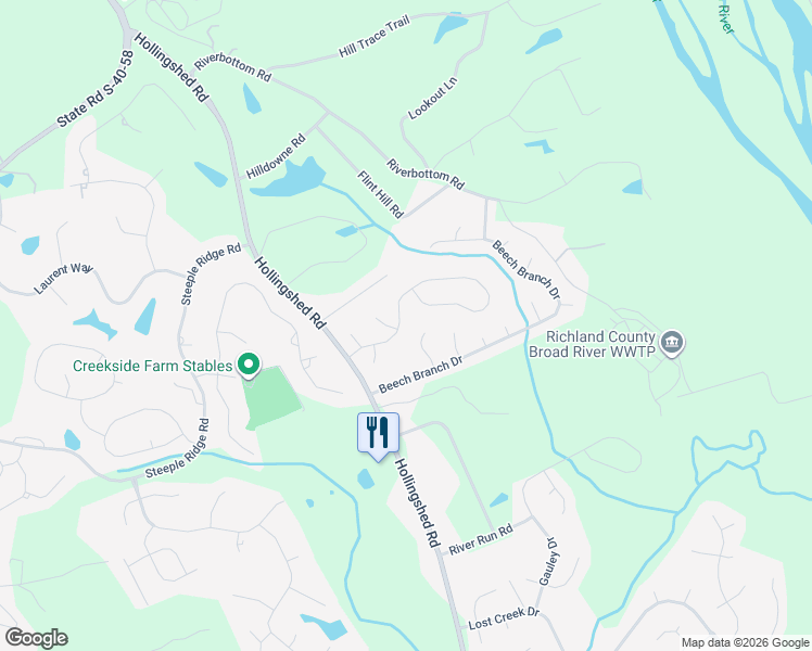 map of restaurants, bars, coffee shops, grocery stores, and more near 523 Gallatin Circle in Irmo