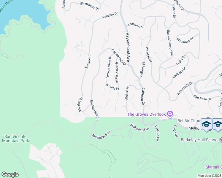 map of restaurants, bars, coffee shops, grocery stores, and more near 16828 Ivyside Place in Los Angeles