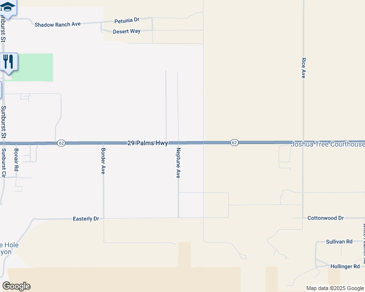 map of restaurants, bars, coffee shops, grocery stores, and more near 62815 29 Palms Highway in Joshua Tree