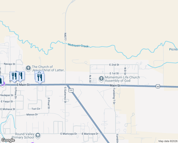 map of restaurants, bars, coffee shops, grocery stores, and more near 125 North A Street in Springerville