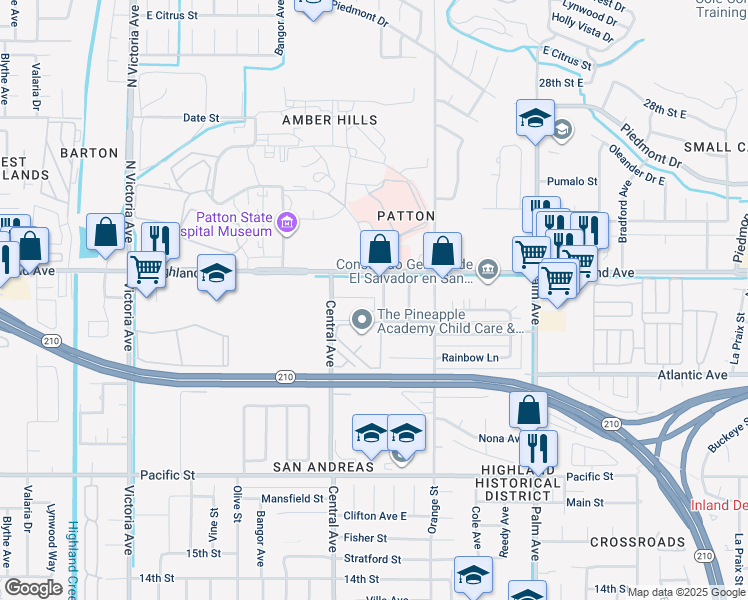 map of restaurants, bars, coffee shops, grocery stores, and more near 3251 Highland Avenue in Highland