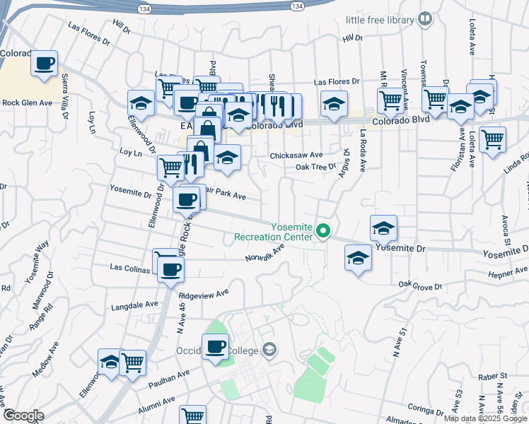map of restaurants, bars, coffee shops, grocery stores, and more near 4936 Maywood Avenue in Los Angeles
