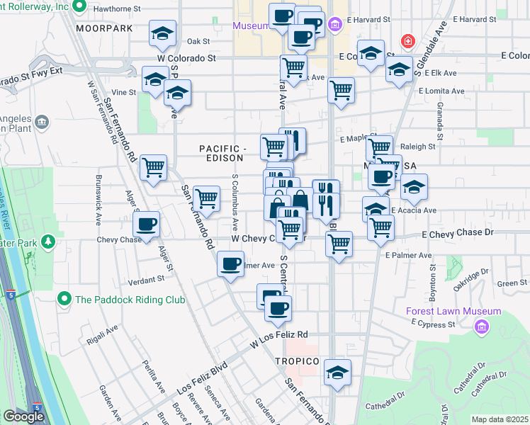 map of restaurants, bars, coffee shops, grocery stores, and more near 310 West Garfield Avenue in Glendale