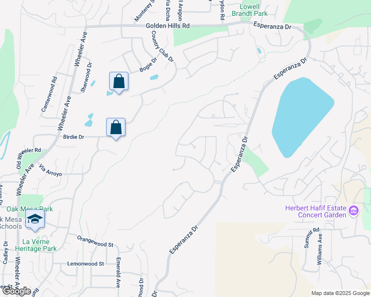 map of restaurants, bars, coffee shops, grocery stores, and more near 2220 Daybreak Drive in La Verne