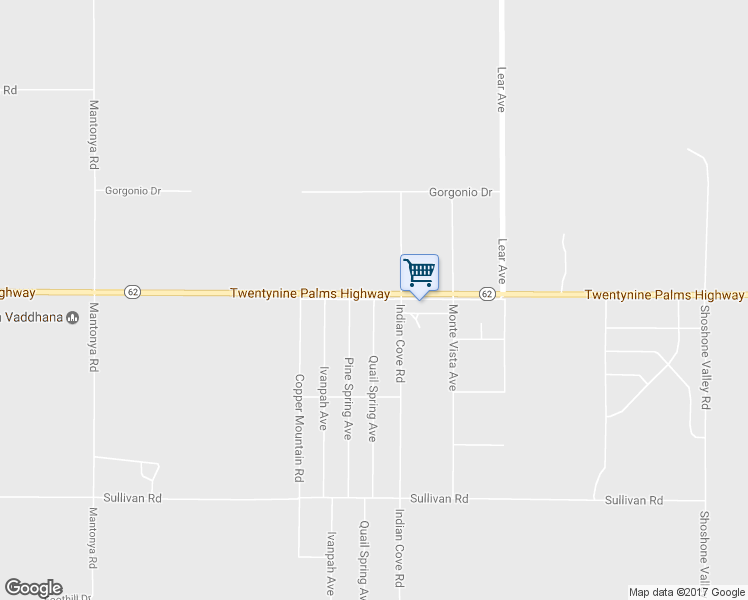 map of restaurants, bars, coffee shops, grocery stores, and more near 6458 Quail Spring Avenue in Twentynine Palms