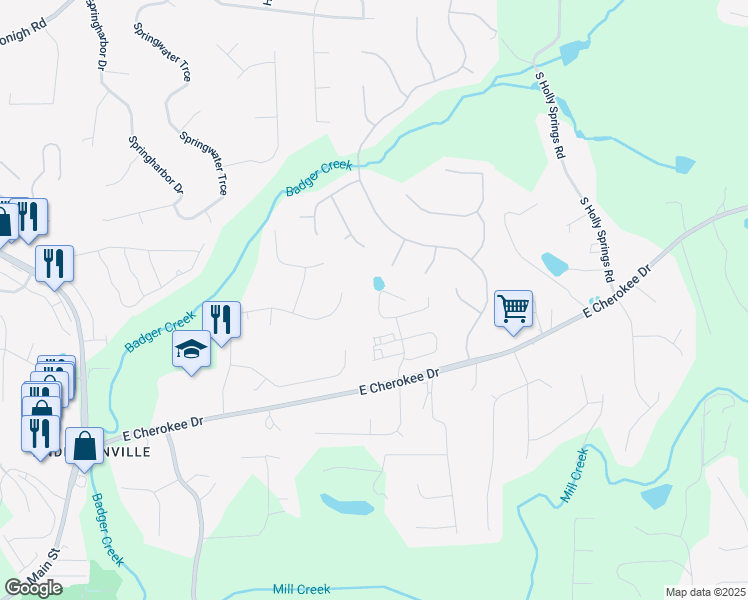 map of restaurants, bars, coffee shops, grocery stores, and more near 261 Highland Village Lane in Woodstock