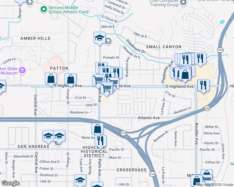 map of restaurants, bars, coffee shops, grocery stores, and more near in Highland