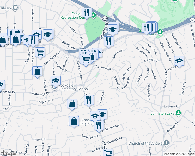 map of restaurants, bars, coffee shops, grocery stores, and more near in Los Angeles
