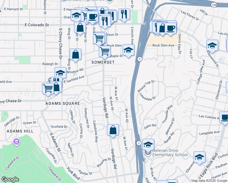 map of restaurants, bars, coffee shops, grocery stores, and more near 4664 West Avenue 41 in Los Angeles
