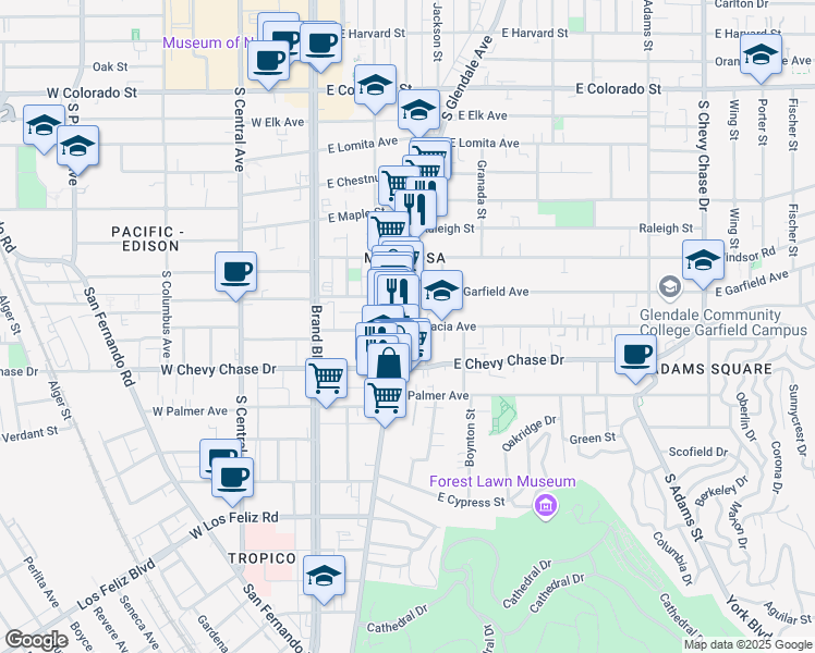 map of restaurants, bars, coffee shops, grocery stores, and more near 910 South Glendale Avenue in Glendale