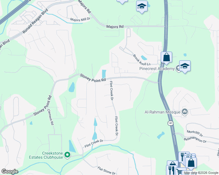 map of restaurants, bars, coffee shops, grocery stores, and more near 2720 Hermitage Drive in Cumming