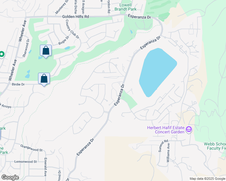 map of restaurants, bars, coffee shops, grocery stores, and more near 5834 Blackbird Lane in La Verne