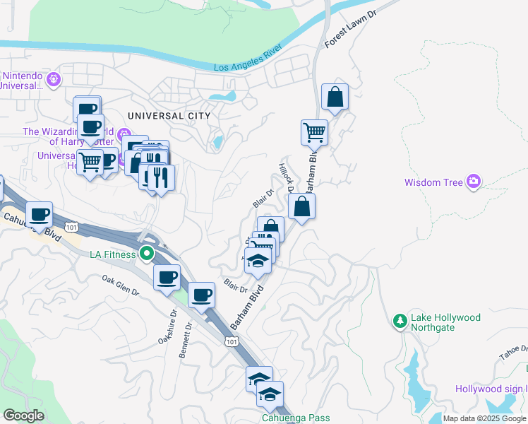 map of restaurants, bars, coffee shops, grocery stores, and more near 3242 Velma Drive in Los Angeles