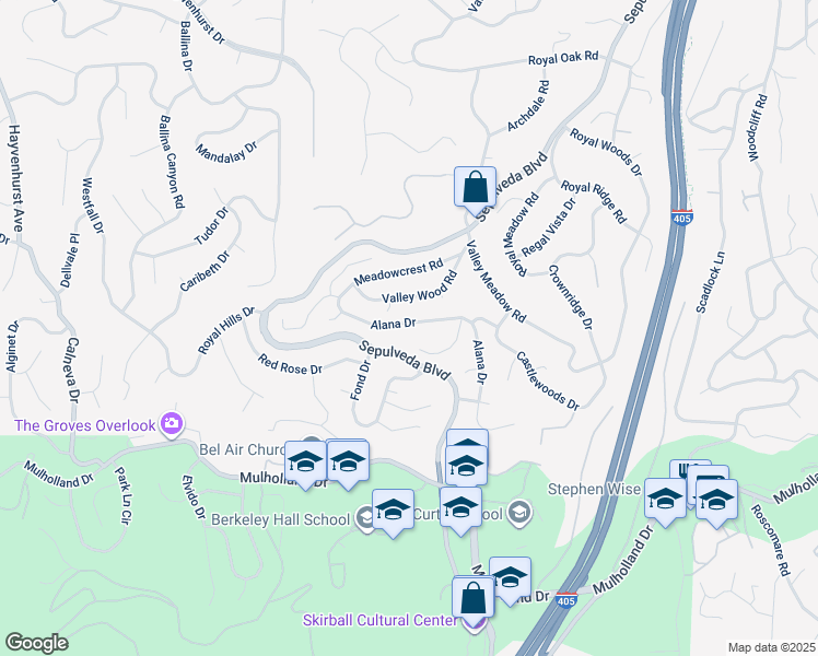 map of restaurants, bars, coffee shops, grocery stores, and more near 3539 Alana Drive in Los Angeles