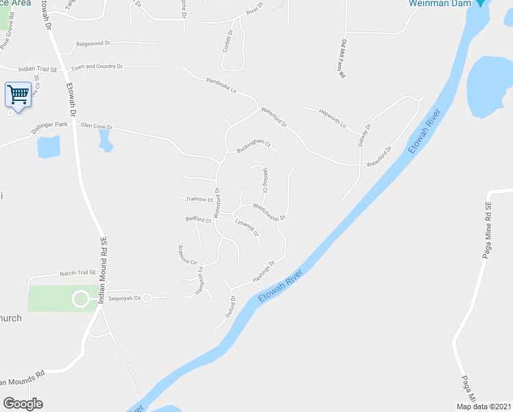 map of restaurants, bars, coffee shops, grocery stores, and more near 22 Westchester Drive in Cartersville
