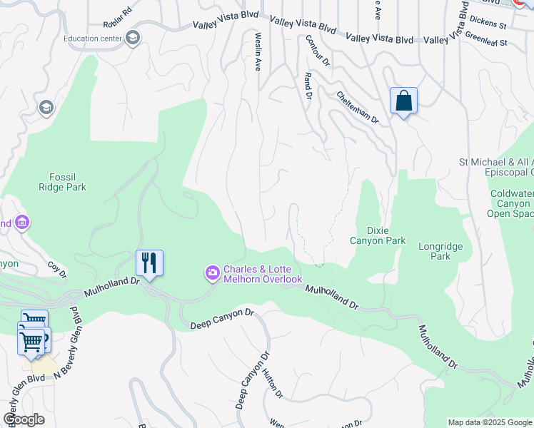 map of restaurants, bars, coffee shops, grocery stores, and more near 3511 Stonehill Place in Los Angeles