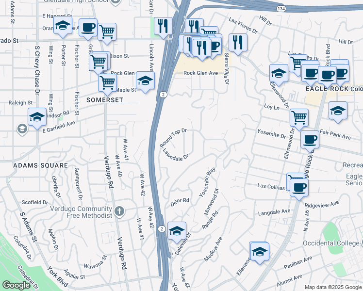 map of restaurants, bars, coffee shops, grocery stores, and more near 4553 Stanton Drive in Los Angeles