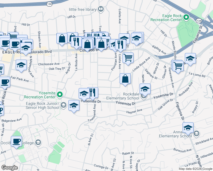 map of restaurants, bars, coffee shops, grocery stores, and more near 1561 Linda Rosa Avenue in Los Angeles