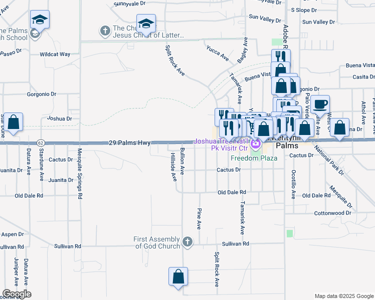 map of restaurants, bars, coffee shops, grocery stores, and more near in Twentynine Palms