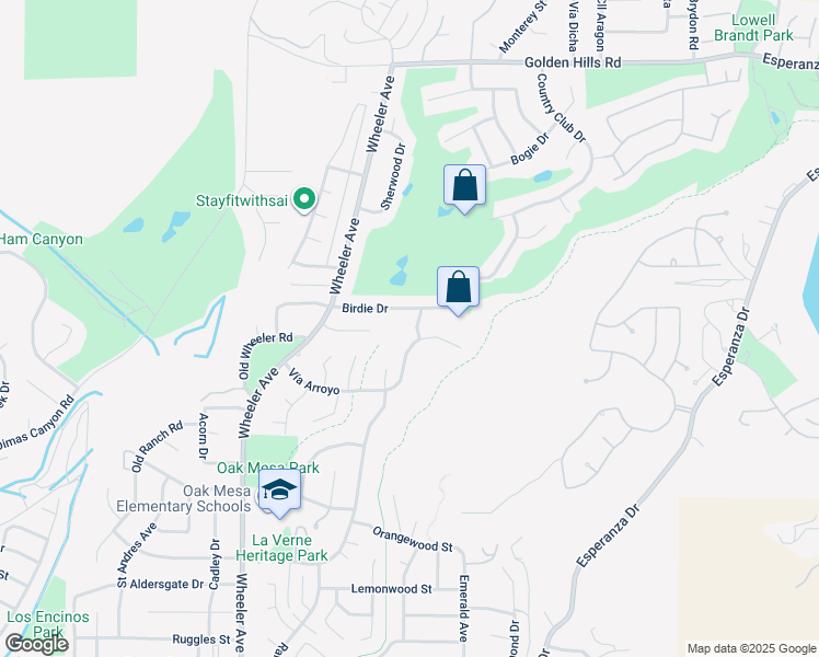 map of restaurants, bars, coffee shops, grocery stores, and more near 6051 Vía Entrada in La Verne