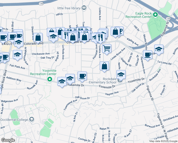 map of restaurants, bars, coffee shops, grocery stores, and more near 1561 Linda Rosa Avenue in Los Angeles