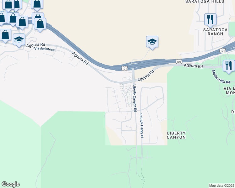 map of restaurants, bars, coffee shops, grocery stores, and more near 4084 Yankee Drive in Agoura Hills