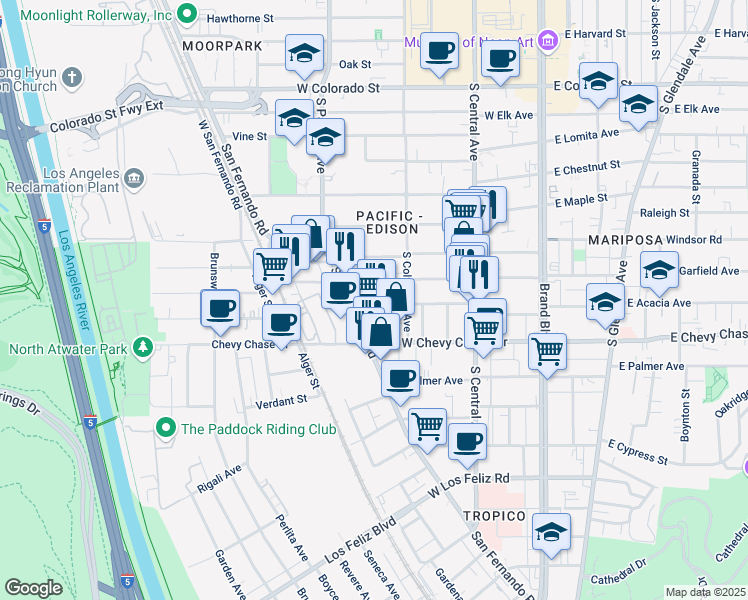 map of restaurants, bars, coffee shops, grocery stores, and more near 413 West Garfield Avenue in Glendale