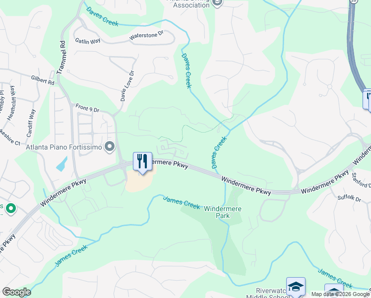 map of restaurants, bars, coffee shops, grocery stores, and more near 3150 Neal Court in Cumming