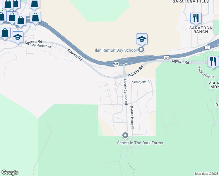 map of restaurants, bars, coffee shops, grocery stores, and more near 27511 Endeavor Street in Agoura Hills