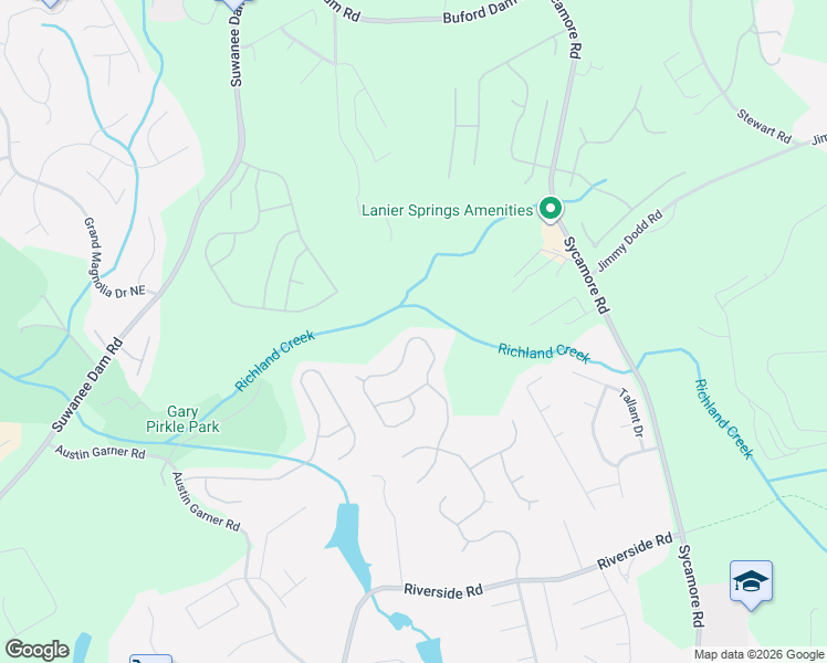 map of restaurants, bars, coffee shops, grocery stores, and more near 965 Riverside Walk Crossing Northeast in Sugar Hill