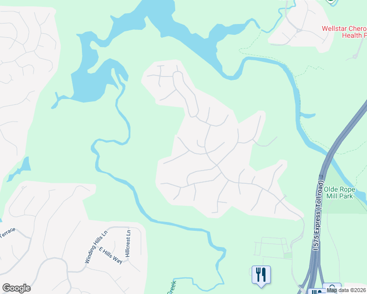 map of restaurants, bars, coffee shops, grocery stores, and more near 509 Keeneland Avenue in Woodstock