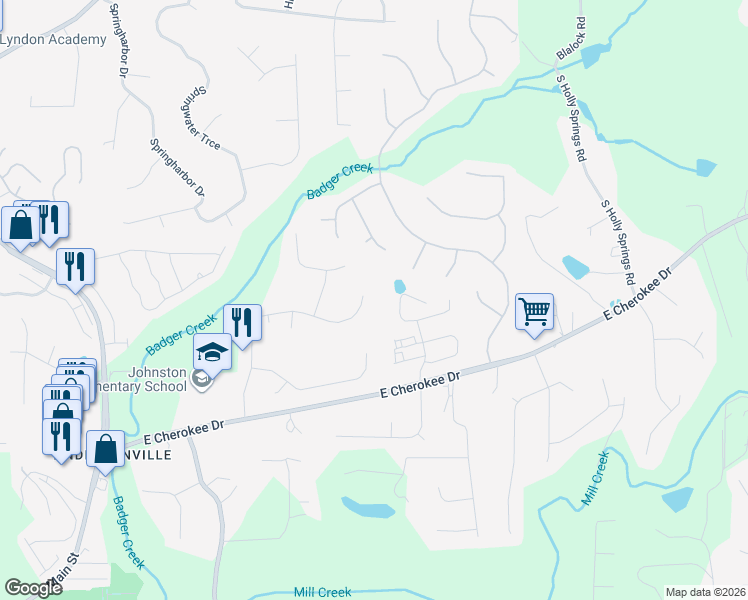 map of restaurants, bars, coffee shops, grocery stores, and more near 138 Copper Ridge Drive in Woodstock