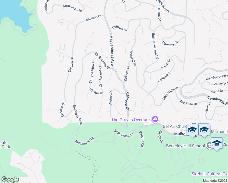 map of restaurants, bars, coffee shops, grocery stores, and more near 3554 Alginet Drive in Los Angeles