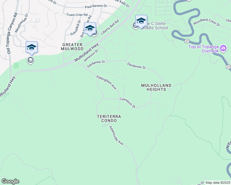 map of restaurants, bars, coffee shops, grocery stores, and more near 3633 Eddingham Avenue in Calabasas