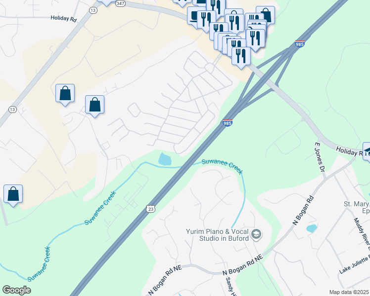 map of restaurants, bars, coffee shops, grocery stores, and more near 7020 Evergreen Way in Buford