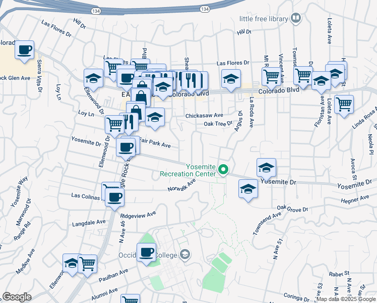 map of restaurants, bars, coffee shops, grocery stores, and more near 4936 Maywood Avenue in Los Angeles