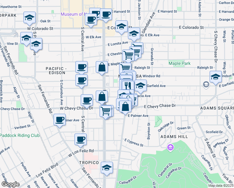 map of restaurants, bars, coffee shops, grocery stores, and more near 300 East Garfield Avenue in Glendale