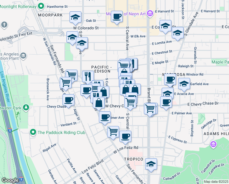 map of restaurants, bars, coffee shops, grocery stores, and more near 346 West Garfield Avenue in Glendale
