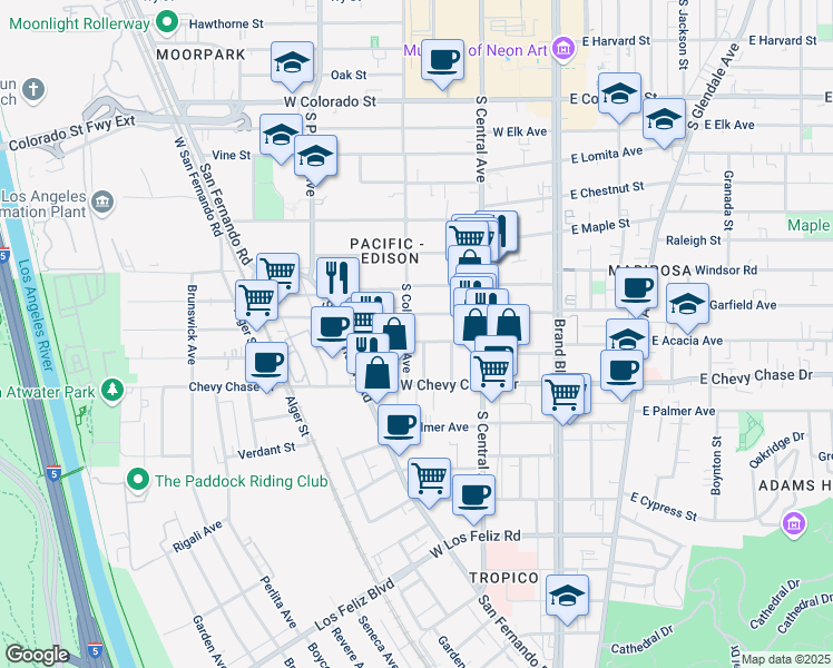 map of restaurants, bars, coffee shops, grocery stores, and more near 346 West Garfield Avenue in Glendale