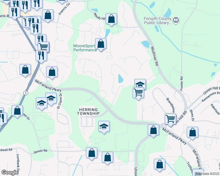 map of restaurants, bars, coffee shops, grocery stores, and more near 427 Windstone Trail in Alpharetta