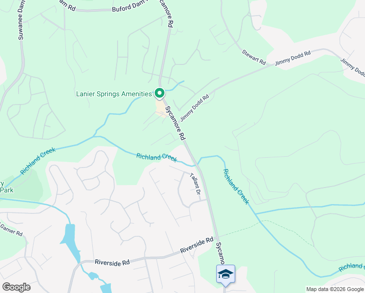 map of restaurants, bars, coffee shops, grocery stores, and more near 6000 Sycamore Road in Buford