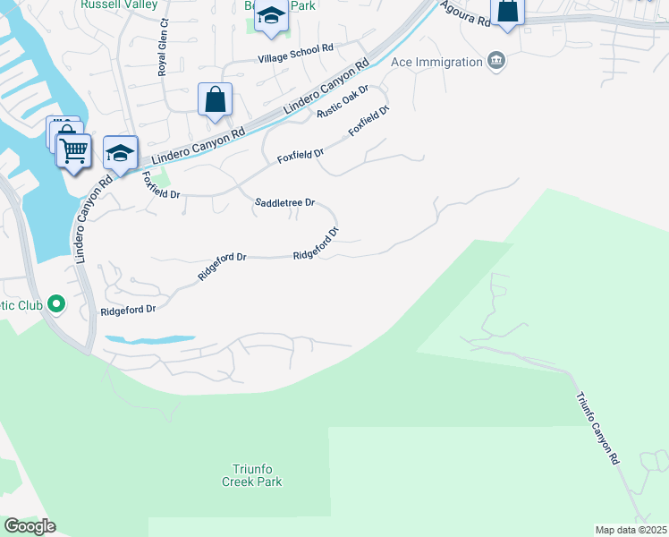map of restaurants, bars, coffee shops, grocery stores, and more near 31460 Glenbridge Road in Westlake Village
