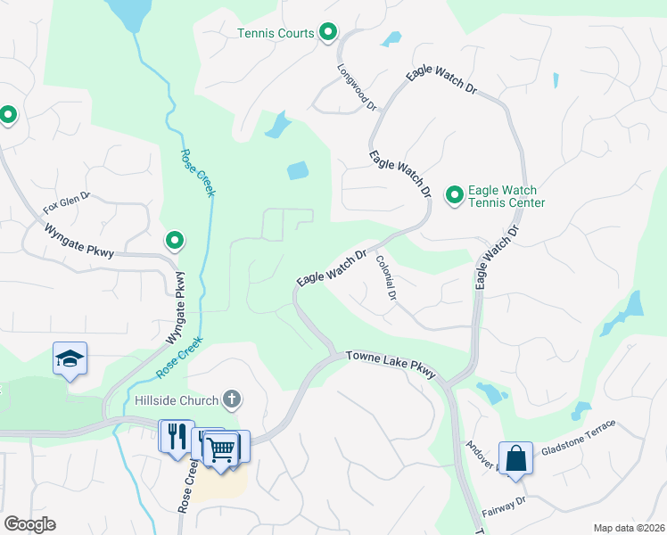 map of restaurants, bars, coffee shops, grocery stores, and more near 3314 Eagle Watch Drive in Woodstock