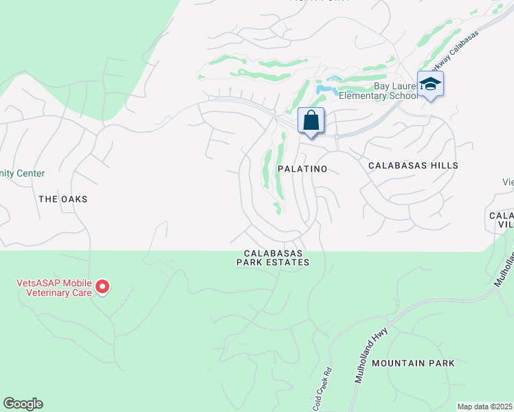 map of restaurants, bars, coffee shops, grocery stores, and more near 3702 Avenida Callada in Calabasas