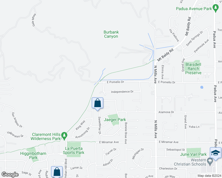 map of restaurants, bars, coffee shops, grocery stores, and more near 249 Independence Drive in Claremont
