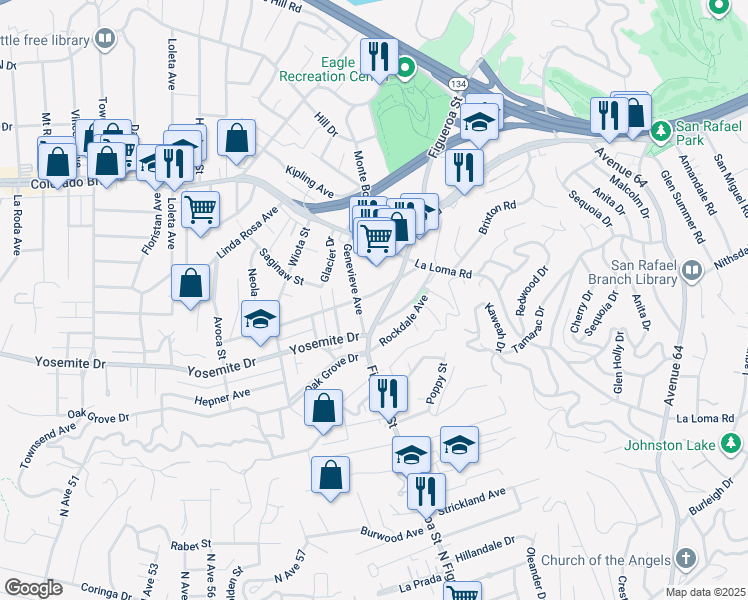 map of restaurants, bars, coffee shops, grocery stores, and more near 1038 Neola Street in Los Angeles